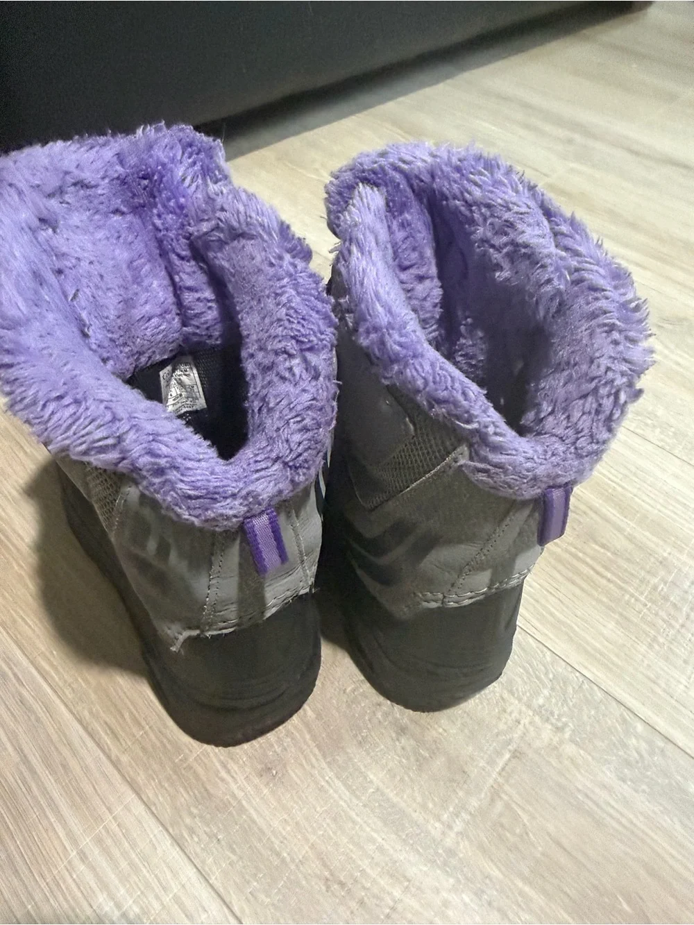 Columbia Kids Gray Winter Boots with Purple Faux-Fur Trim